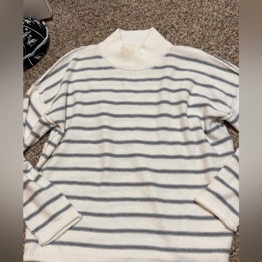 Striped Cream and Gray Women's Sweater